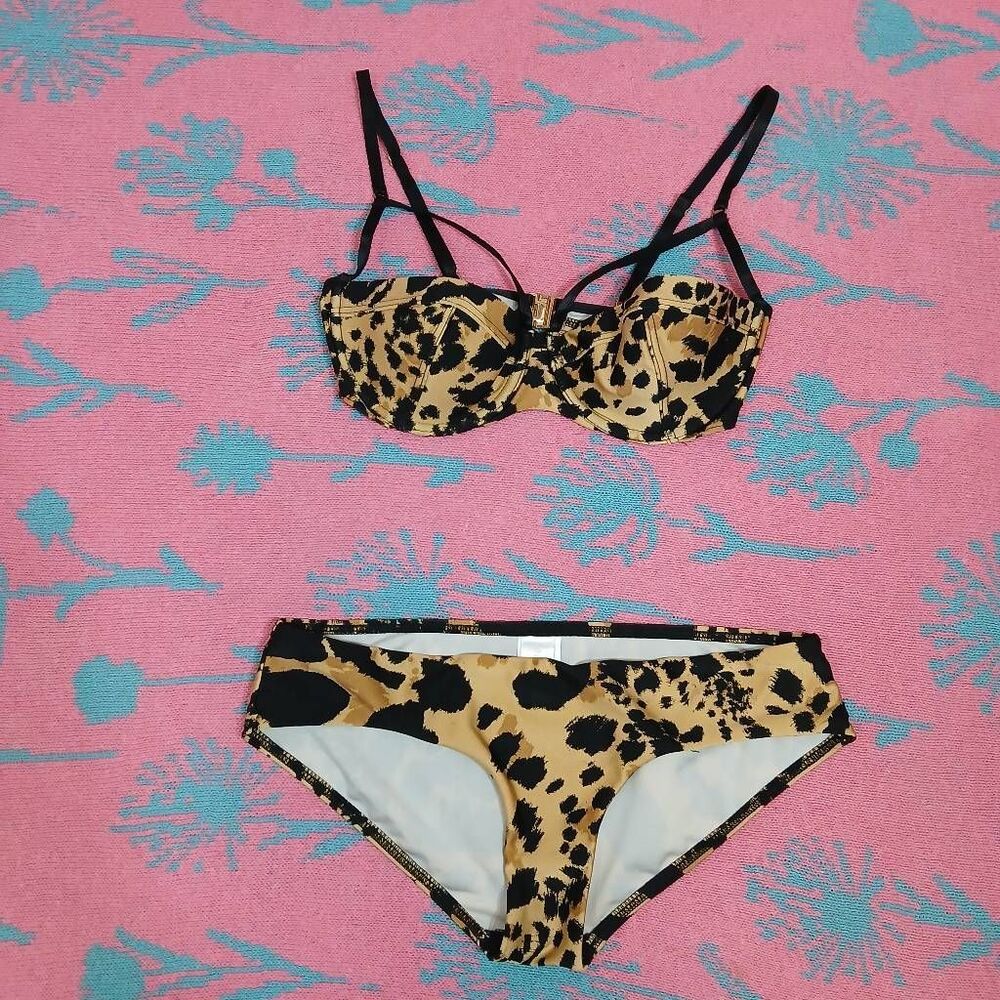 Zimmerman women size 6 two piece bikini swimsuit tan black leopard bathing suit